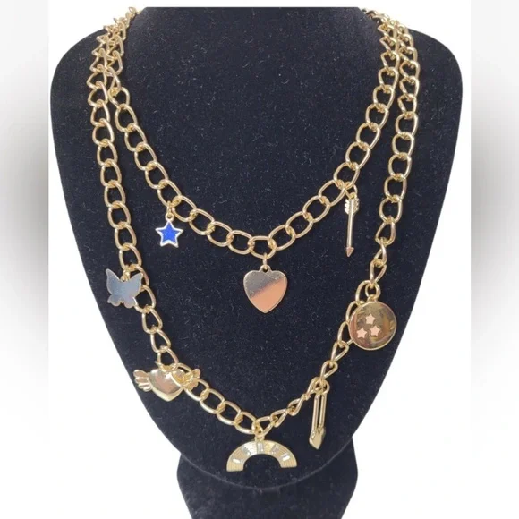 BP Double Strand Gold Tone Charm Necklace Nordstrom Rainbow Star Heart Arrow - Picture 3 of 8